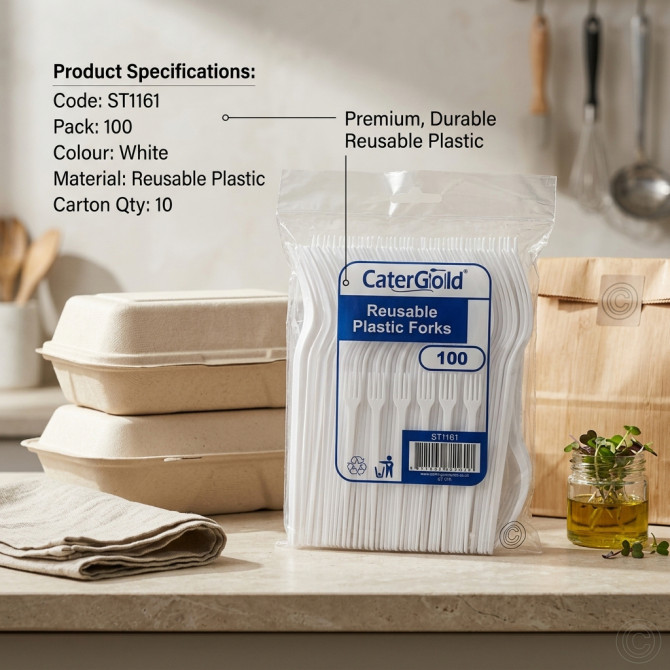 Reusable Plastic Fork 100 pack White image