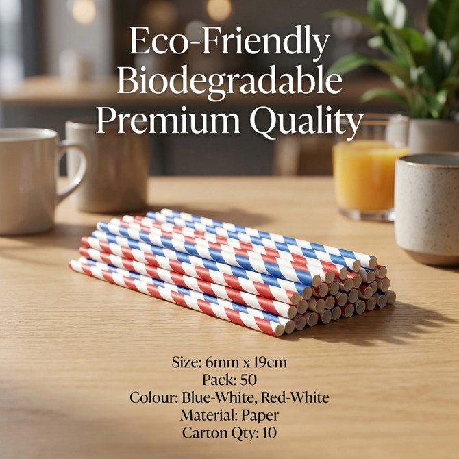 Biodegradable Paper Straws 6MM x 190MM 50pack PAPER DISPOSABLE image