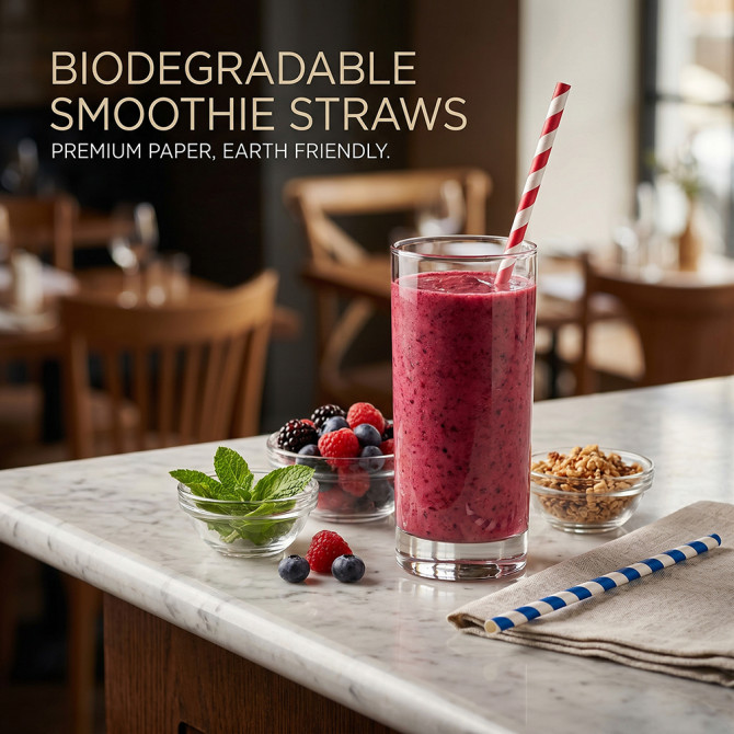 Biodegradable Smoothie Paper Straws 10MM x 190MM 40pack PAPER DISPOSABLE image