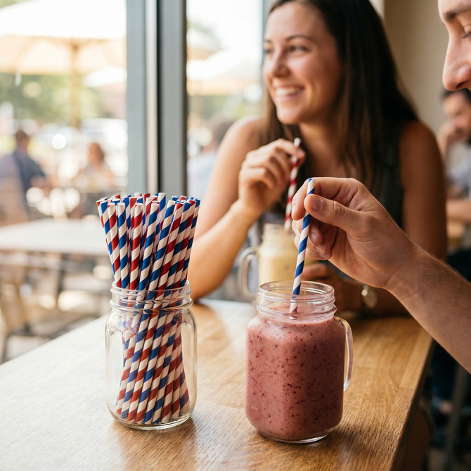 Biodegradable Smoothie Paper Straws 10MM x 190MM 40pack PAPER DISPOSABLE image