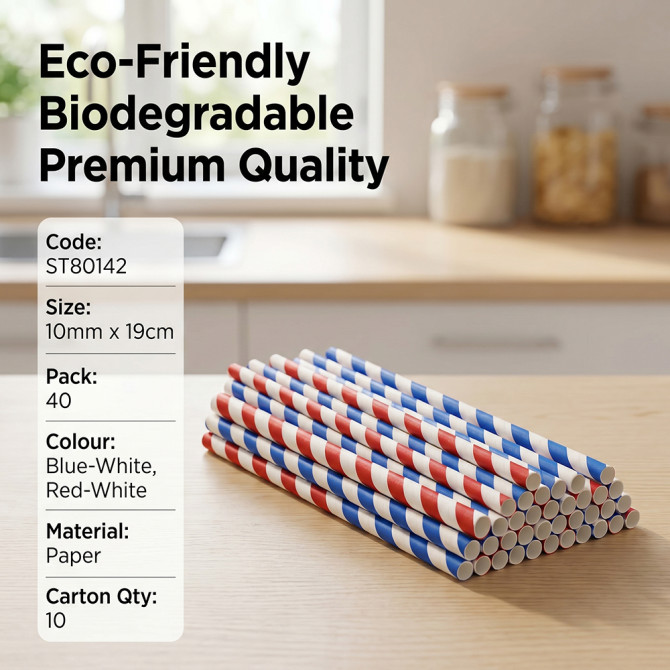 Biodegradable Smoothie Paper Straws 10MM x 190MM 40pack PAPER DISPOSABLE image
