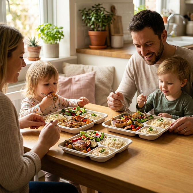 Biodegradeable Bagasse Plates With 5 Compartments 28x26cm image