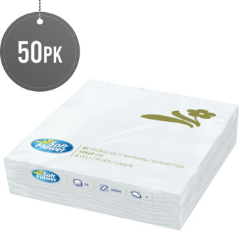 Napkins Soft Flower White 2 Ply 50s 40x40cm