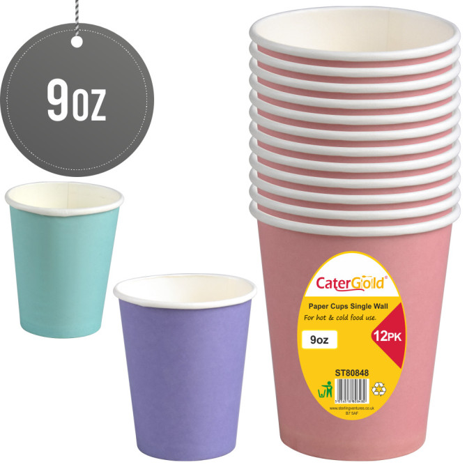 Colour Paper Cups 9oz 12pk DISPOSABLES image