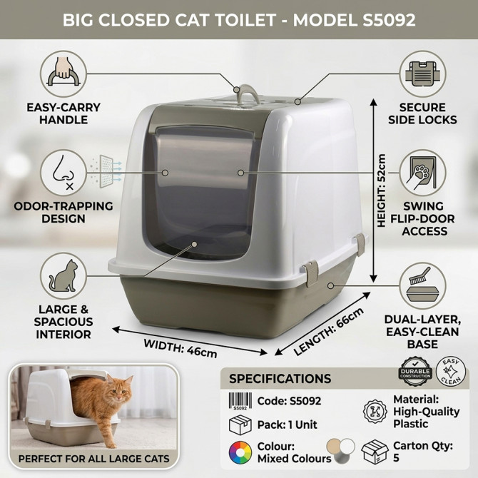 Big Closed Cat Toilet 46x66x52cm PETS image
