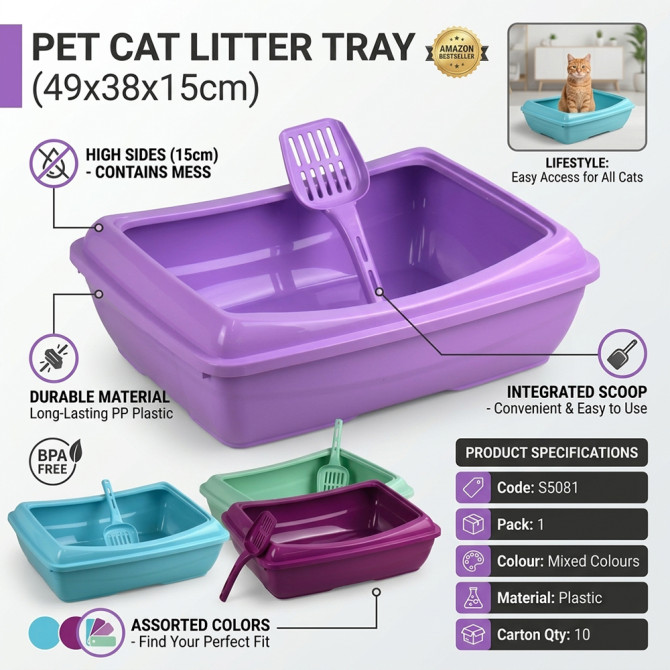 Pet Cat Litter Tray 49x38x15cm PETS image