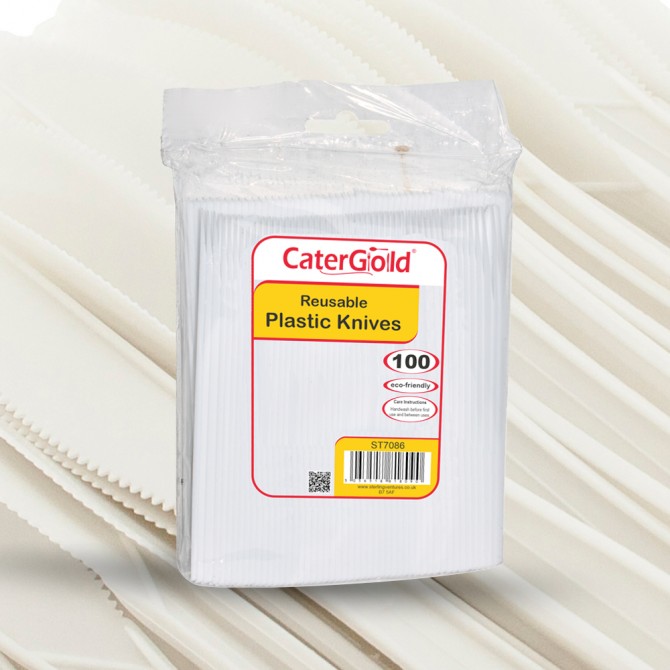 Reusable Plastic Knife White 100 Pack PLASTIC DISPOSABLE image