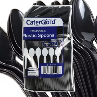 Reusable Plastic Spoons Black 100pk