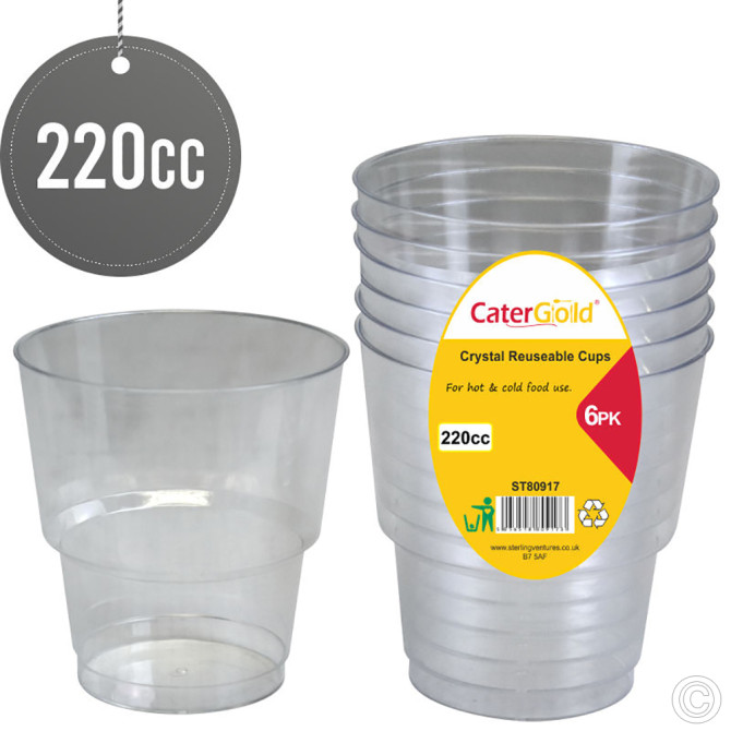 Reusable Plastic Cups 220CC 6pack Clear image