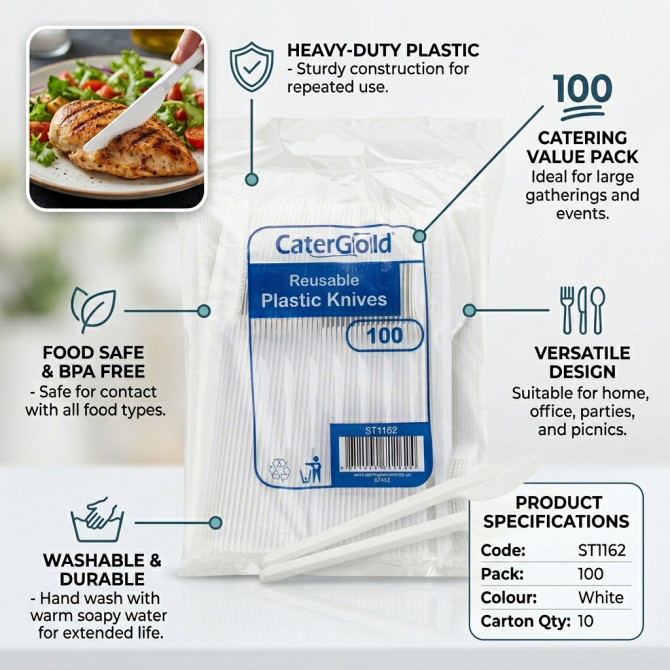 Disposable Plastic Knives 100pack DISPOSABLES, PLASTIC DISPOSABLE image