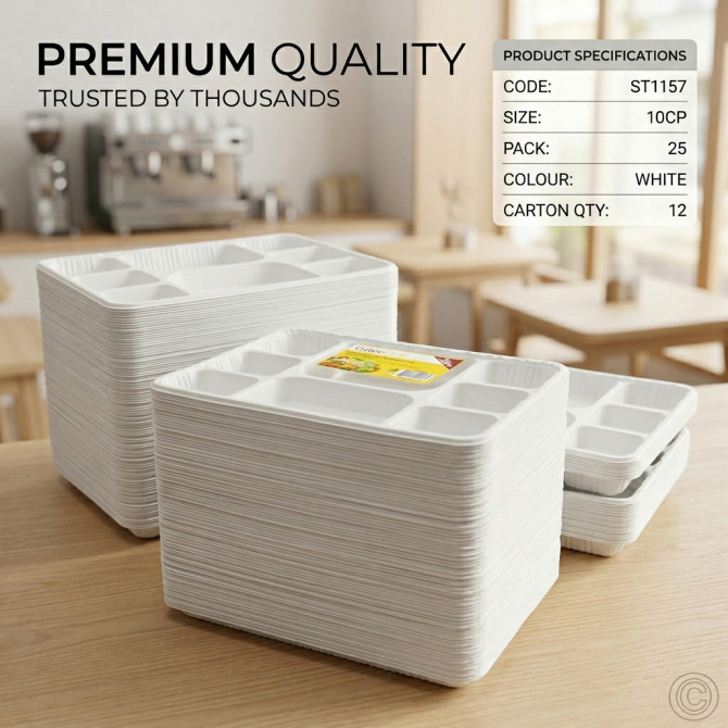 Recyclable Plastic Plates 6 Compartments 25pack PLASTIC DISPOSABLE image