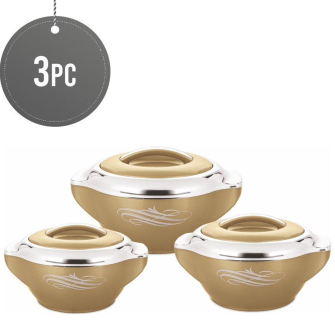 3Pc Hot Pot Food Warmer Thermal Insulated Casserole Serving Dish Set Beige Rolex image