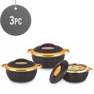 3Pc Hot Pot Food Warmer Thermal Insulated Casserole Serving Dish Set Black Rovex