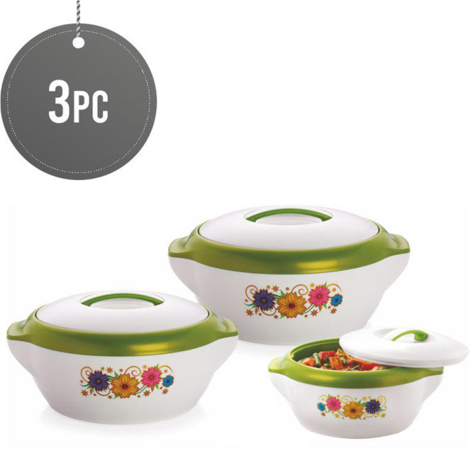 3Pc Hot Pot Food Warmer Thermal Insulated Casserole Serving Dish Set Green Jumbo image