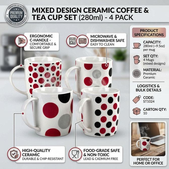 Coffee Tea Cups 280ml (mixed designs) SERVEWARE image