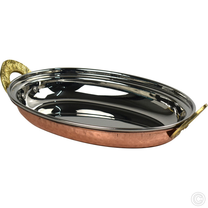 Copper Steel Oval Dish With Brass Handles No2 8