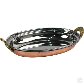 Copper Steel Oval Dish With Brass Handles  No2  8