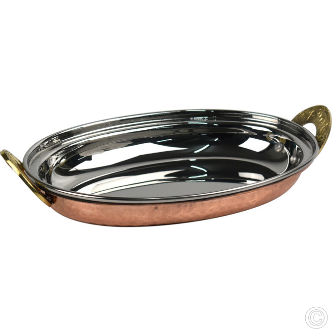 Copper Steel Oval Dish With Brass Handles No2 8