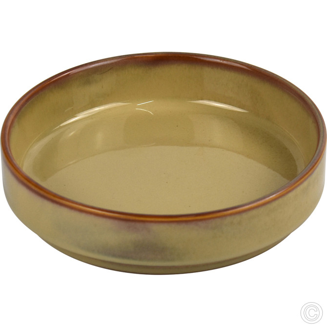 HorecaGold Porcelain Round Stacking Tray 450ML 15Oz Reactive Glaze Brown SERVEWARE image