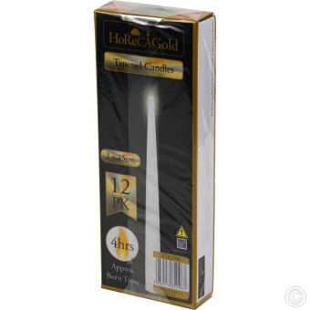 HorecaGold Tapered Candles White 2x25cm 12pack (4 Hrs Burn Time )