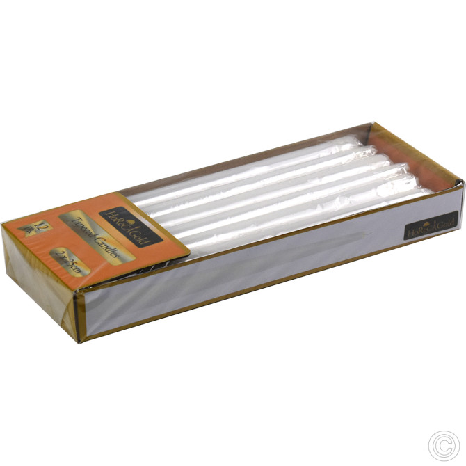 HorecaGold Tapered Candles White 2x25cm 12pack (4 Hrs Burn Time ) image