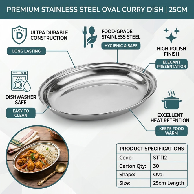 Stainless Steel Oval Curry Dish 25cm image