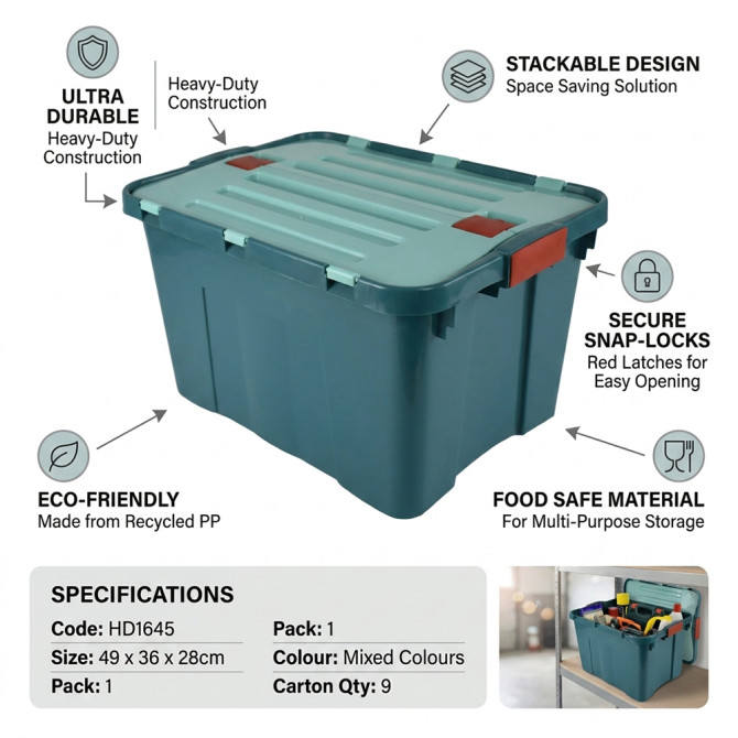 Hard Plastic Storage Tool Box 34L 490x 360x 280mm image