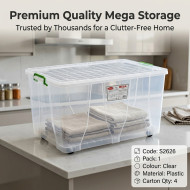 Mega Clip Storage Box 120L With Wheels 80 x 51 x 42cm