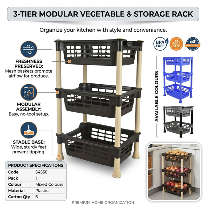 Modular Plastic Vegetable Rack 3 Tier image