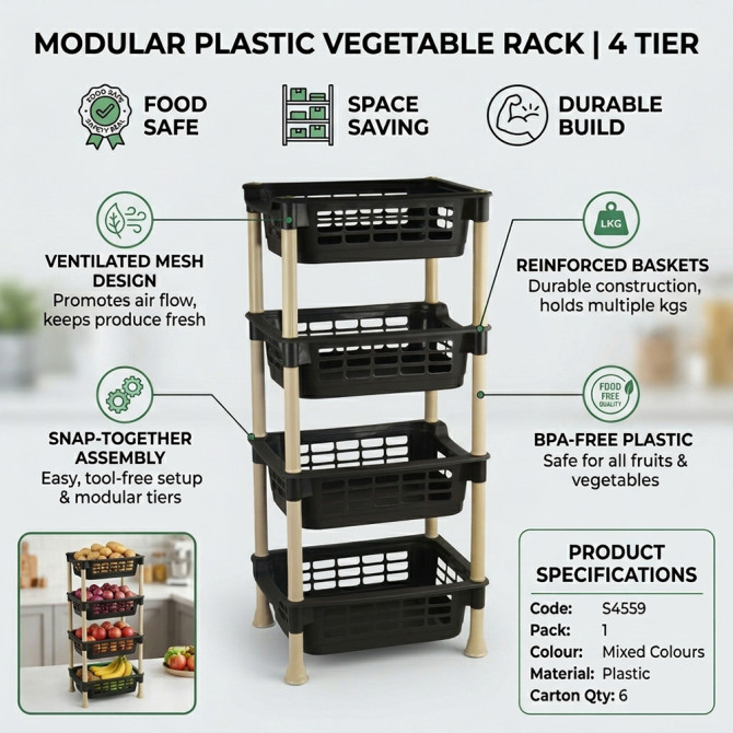 Modular Plastic Vegetable Rack 4 Tier STORAGE & ORGANISATION image
