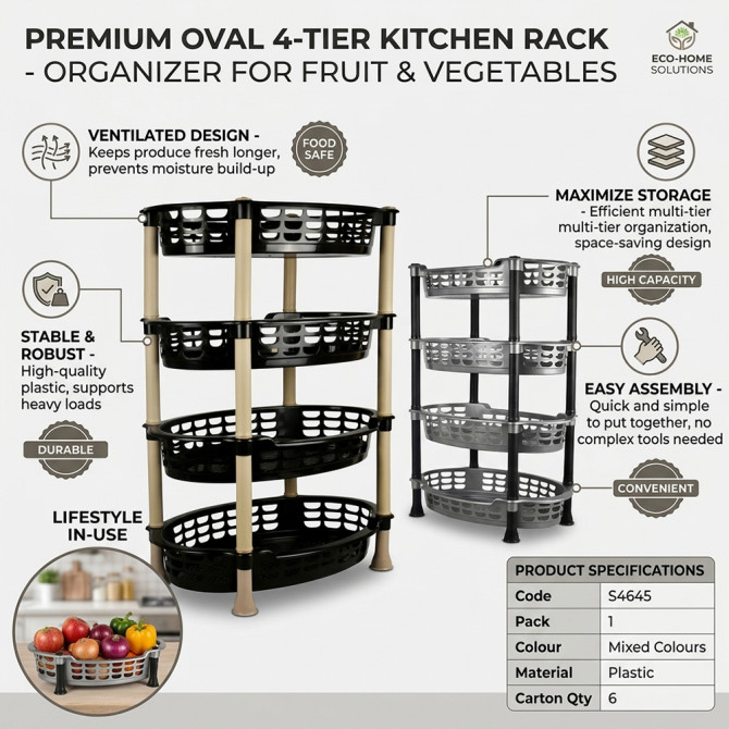Oval 4 Tier Fruit and Vegetable Kitchen Rack STORAGE & ORGANISATION image