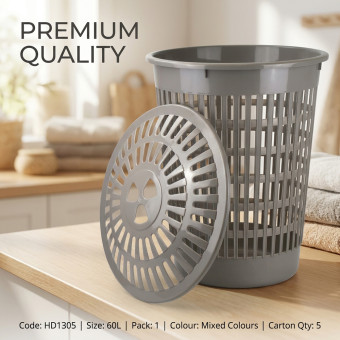 Plastic Round Laundry Basket Hamper 60L