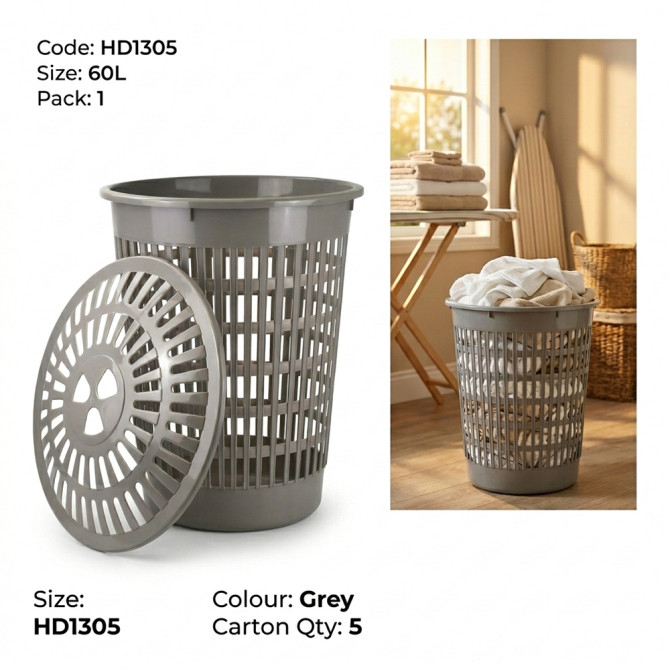 Plastic Round Laundry Basket Hamper 60L image