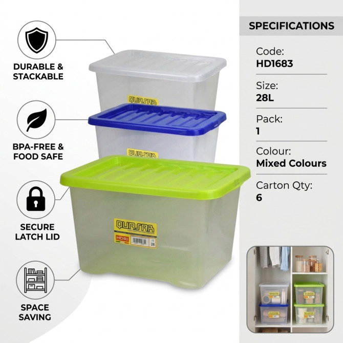 Plastic Stackable Storage Box With Lid 28L STORAGE & ORGANISATION image