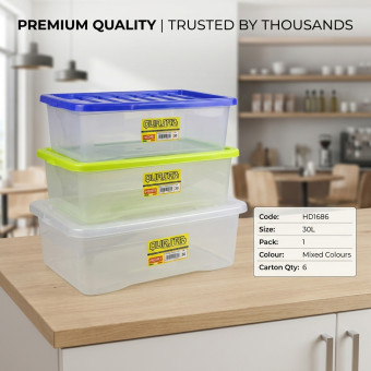 Plastic Stackable Storage Box With Lid 30L