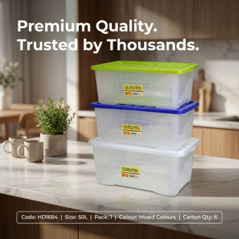 Plastic Stackable Storage Box With Lid 50L