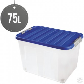 Plastic Storage Box With Clip Lid & Wheels 75L