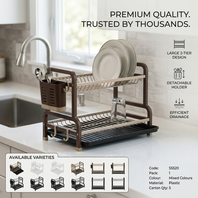 Plastic Dish Drainer Rack With Cutlery Holder Large image