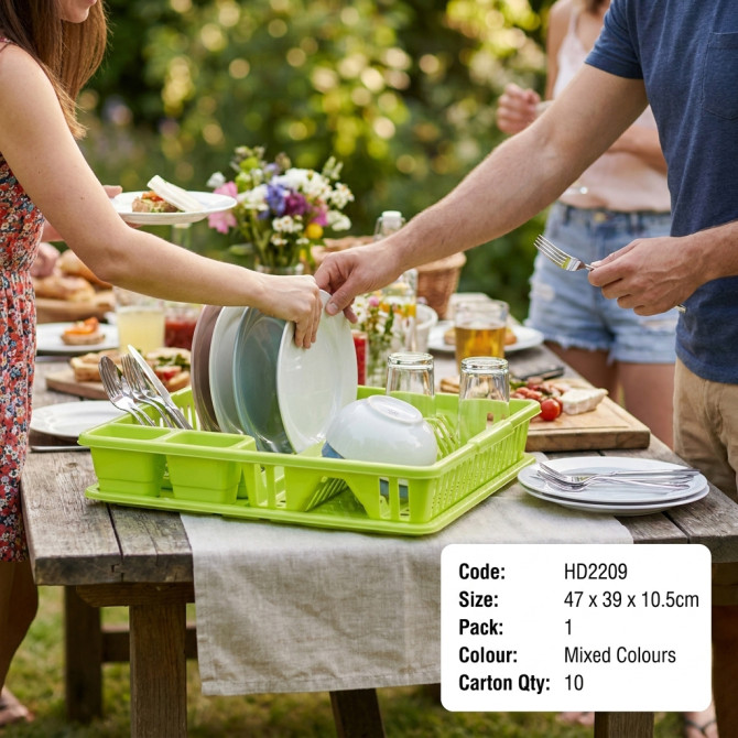 Plastic Dish Drainer Rack With DripTray & Cutlery Holder 47x39x10.5cm TOOLS & GADGETS image