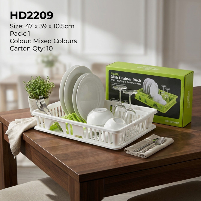 Plastic Dish Drainer Rack With DripTray & Cutlery Holder 47x39x10.5cm TOOLS & GADGETS image