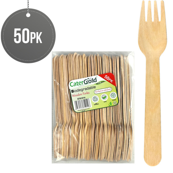 Biodegradable Wooden Forks 50 pack WOODEN DISPOSABLE image