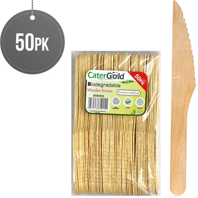 Biodegradable Wooden Knives 50 pack WOODEN DISPOSABLE image