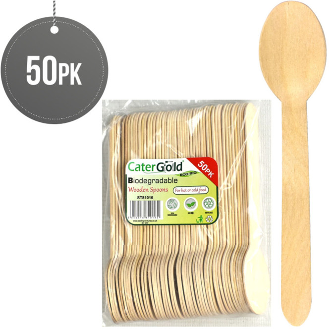Biodegradable Wooden Spoons 50 pack WOODEN DISPOSABLE image