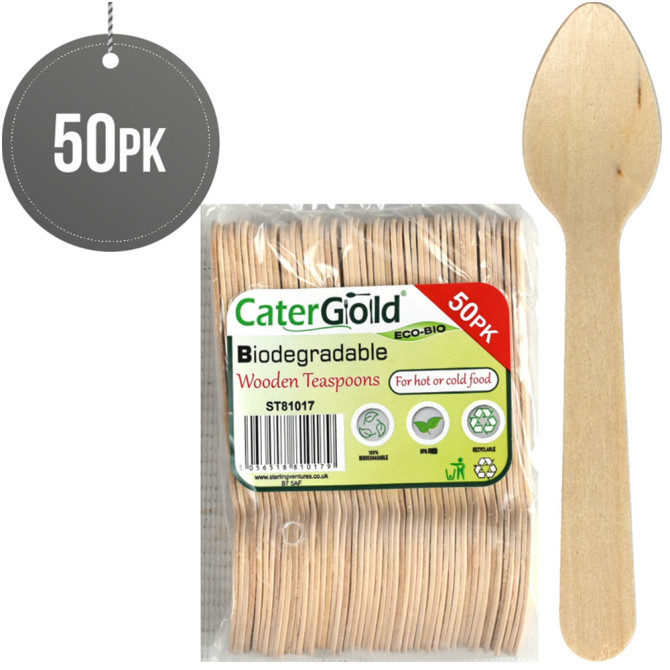 Biodegradable Wooden Tea Spoons 50 pack WOODEN DISPOSABLE image