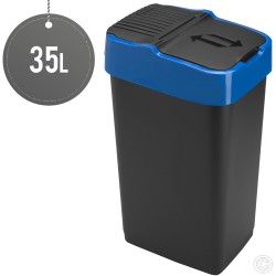 Plastic Recyling Bin With Double Swing Lid 35L With Blue Lid