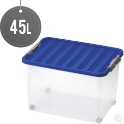 Plastic Storage Box With Clip Lid & Wheels 45L 52x36x34cm