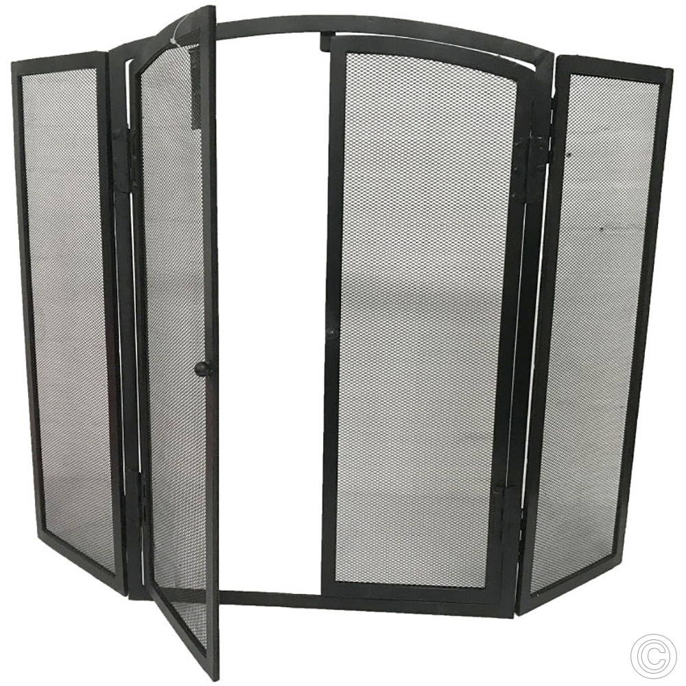 Freestanding Fire Screen Guard With Double Opening Door for Fireplace
