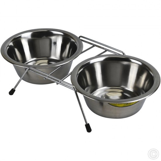 Stainless Steel Pet Feeding Double Bowls 1Qt W/2