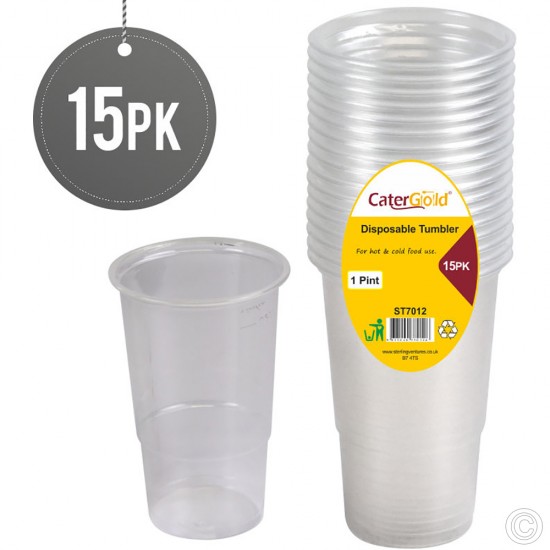 Disposable Plastic Cups 1 Pint 15pack Clear