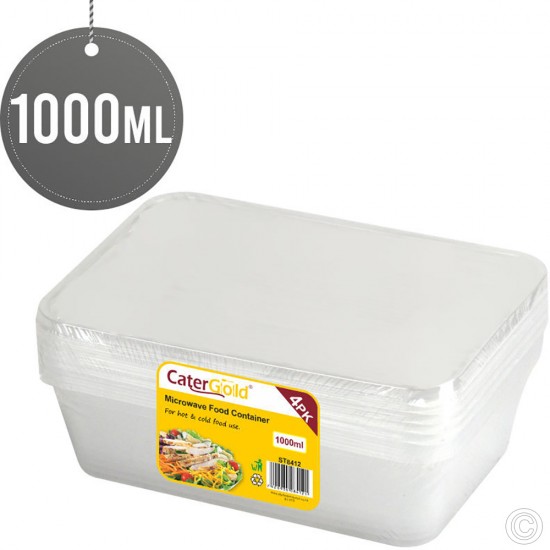 Plastic Microwave Food Containers 1000cc 4pack